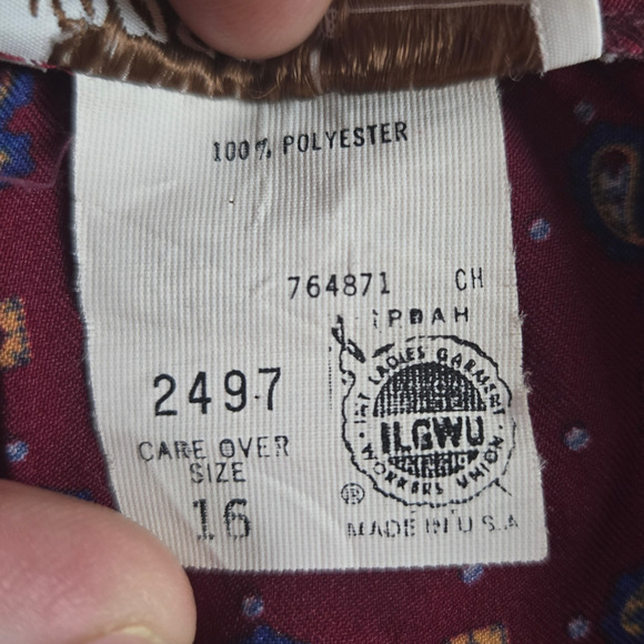 70s Vintage Burgundy Paisley Geometric Boho Retro Midi Full A-Line Skirt Size 12 - Picture 5 of 8